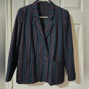 Vintage Richard Benay Striped Wool Blazer, Tailored Fit, Women's Size 11/12, EUC
